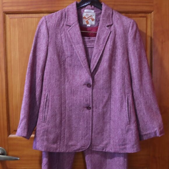 Horny Berry Vintage Purple Textured Pantsuit Jacket & Pants Professional LG - Picture 3 of 16